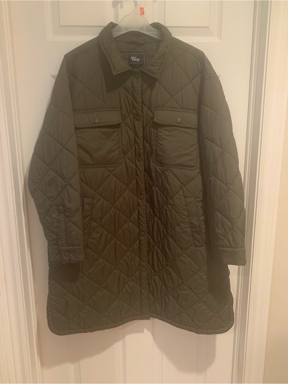 Tilley Endurables Quilted Long Puffer Coat in Olive